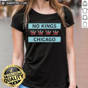 Awesome No Kings Chicago Flag Ladies Tee in vibrant colors, perfect for Chicago fans and stylish casual wear.