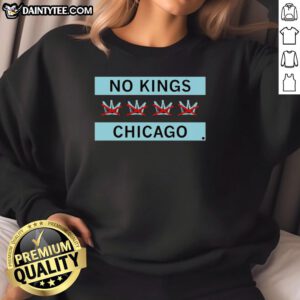 Awesome No Kings Chicago Flag Sweatshirt featuring vibrant colors and a unique design, perfect for stylish Chicago fans.