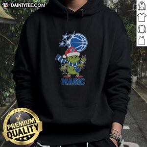 Orlando Magic Christmas Grinch Santa Hat hoodie for holiday 2025, featuring vibrant colors and festive design.