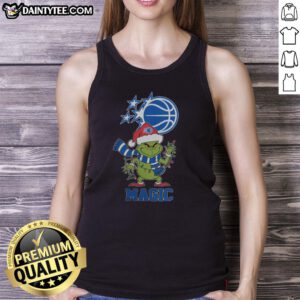 Orlando Magic Christmas tank top with Grinch Santa hat design for the holiday season 2025, perfect for festive fans.