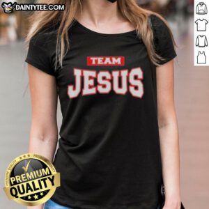 Awesome Team Jesus Christian Patriot Ladies Tee featuring vibrant graphics and a comfortable fit for faith-driven women.