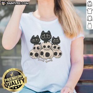 Cute Death Gang Cat Skulls Ladies Tee featuring playful cat skull graphics on a stylish women's t-shirt.