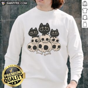 Cute Death Gang Cat Skulls Sweatshirt featuring playful cat skull graphics on a cozy black fabric.