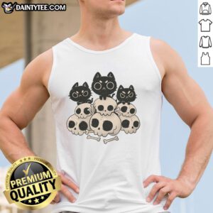 Alt Text: Cute death gang cat skulls tank top featuring playful cat designs and edgy skull graphics for a trendy look.