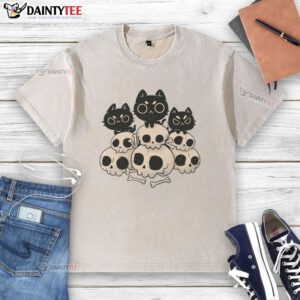 Alt Text: Cute Death Gang Cat Skulls washed T-shirt featuring playful skull designs, perfect for cat lovers and trendy fashion.