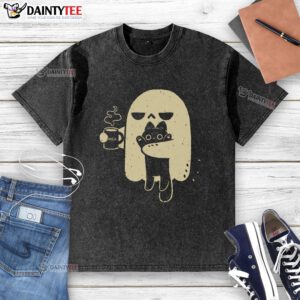 Cute ghost holding a cat on a washed t-shirt, perfect for Halloween and cozy casual wear.