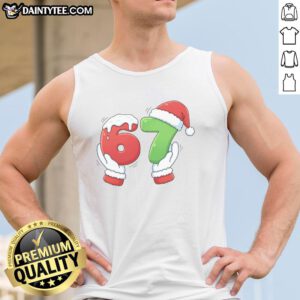 Funny Christmas meme featuring Santa Claus hands on a tank top, perfect for festive humor and holiday cheer.