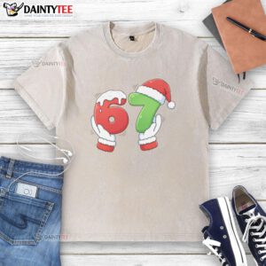 Funny Christmas meme featuring Santa Claus with hands washed on a T-shirt, perfect for holiday humor and festive spirit.