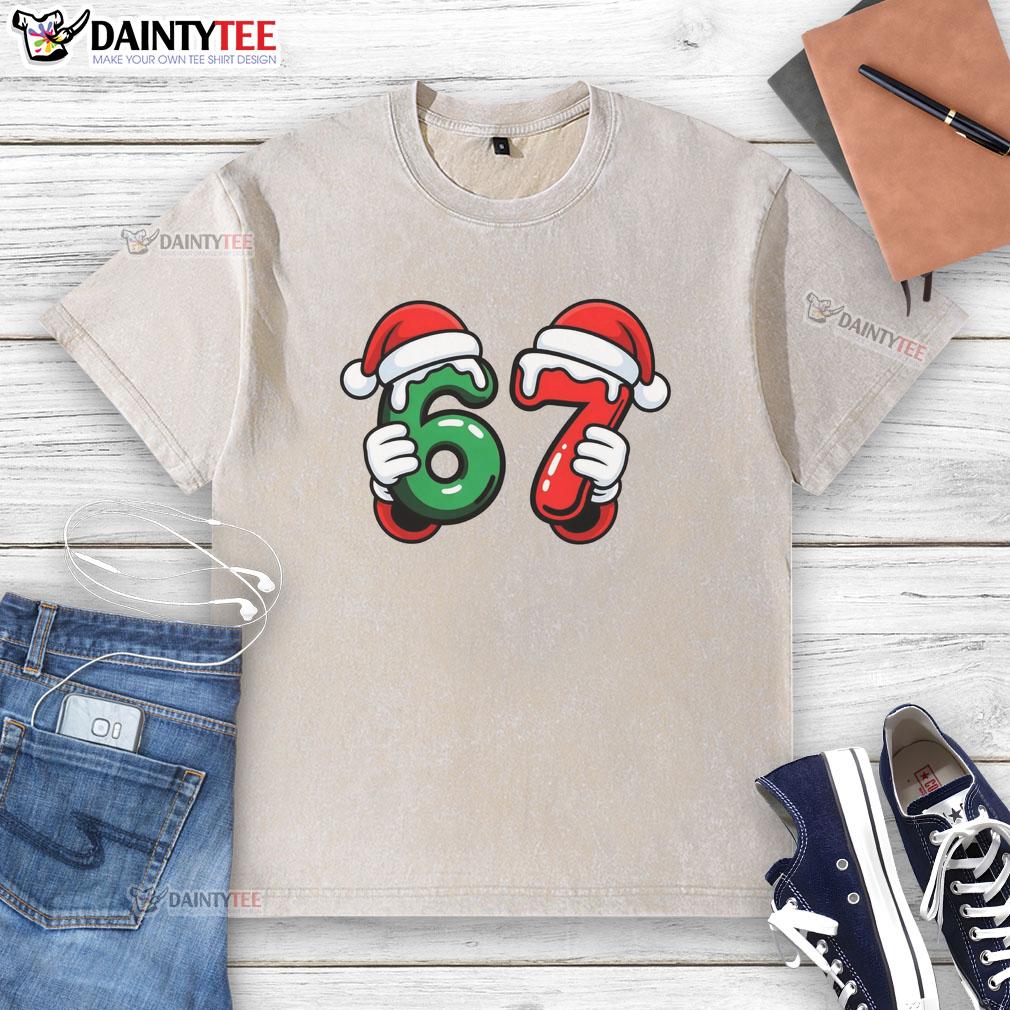 Funny Christmas meme featuring Santa's hands on a washed t-shirt, perfect for holiday humor and festive cheer.
