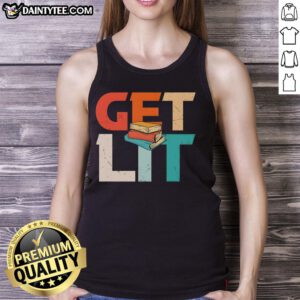 Funny Get Lit With Books meme tank top featuring a playful design perfect for book lovers and literary enthusiasts.