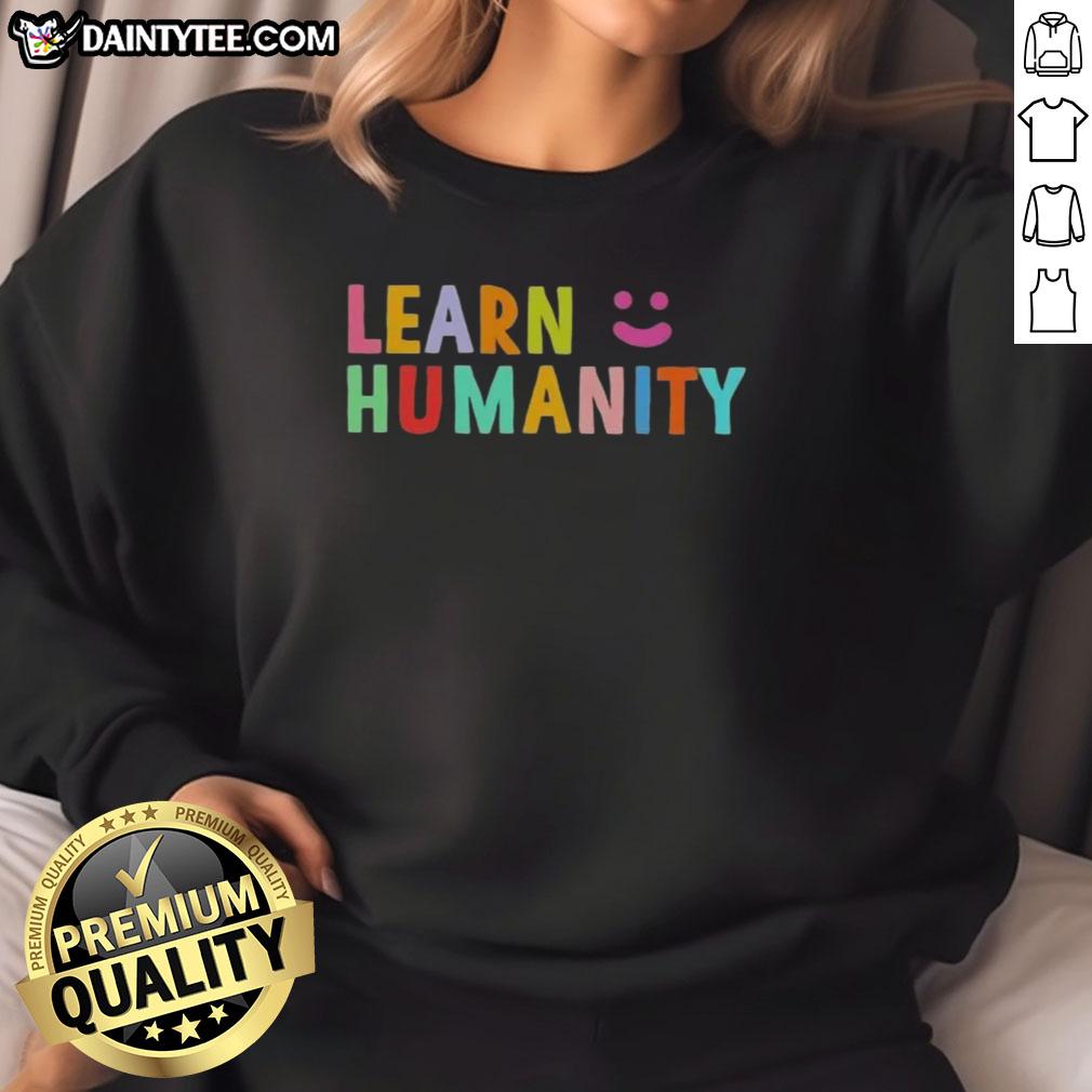 Alt Text: Funny Learn Humanity Icon Sweatshirt featuring a playful smile design, perfect for casual wear and expressing joy.