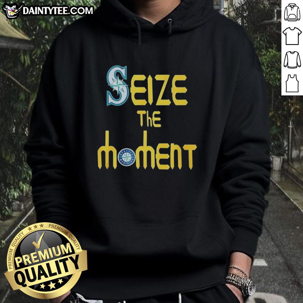 Alt Text: Funny Seize The Moment Seattle Mariners baseball logo hoodie featuring vibrant graphics and cozy design.