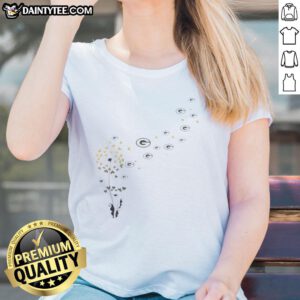 Ladies tee featuring a good dandelion flower design and Green Bay Packers football logo for fans.