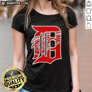 Alt Text: Good Detroit Tigers X Red Wings logo mashup on a ladies tee, perfect for sports fans and casual wear.
