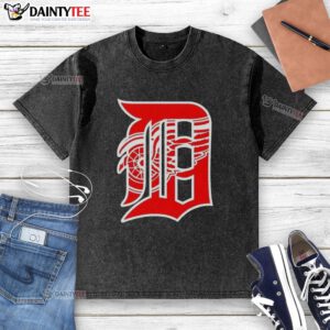 Alt Text: Good Detroit Tigers X Red Wings logo mashup on a washed t-shirt, perfect for sports fans and casual wear.