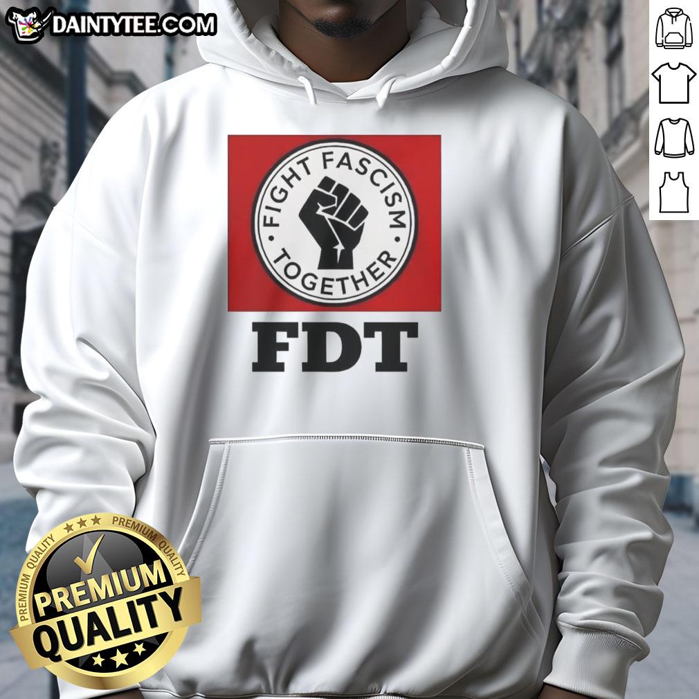 Good Fight Fascism Together logo hoodie featuring bold design, promoting unity against fascism in stylish apparel.