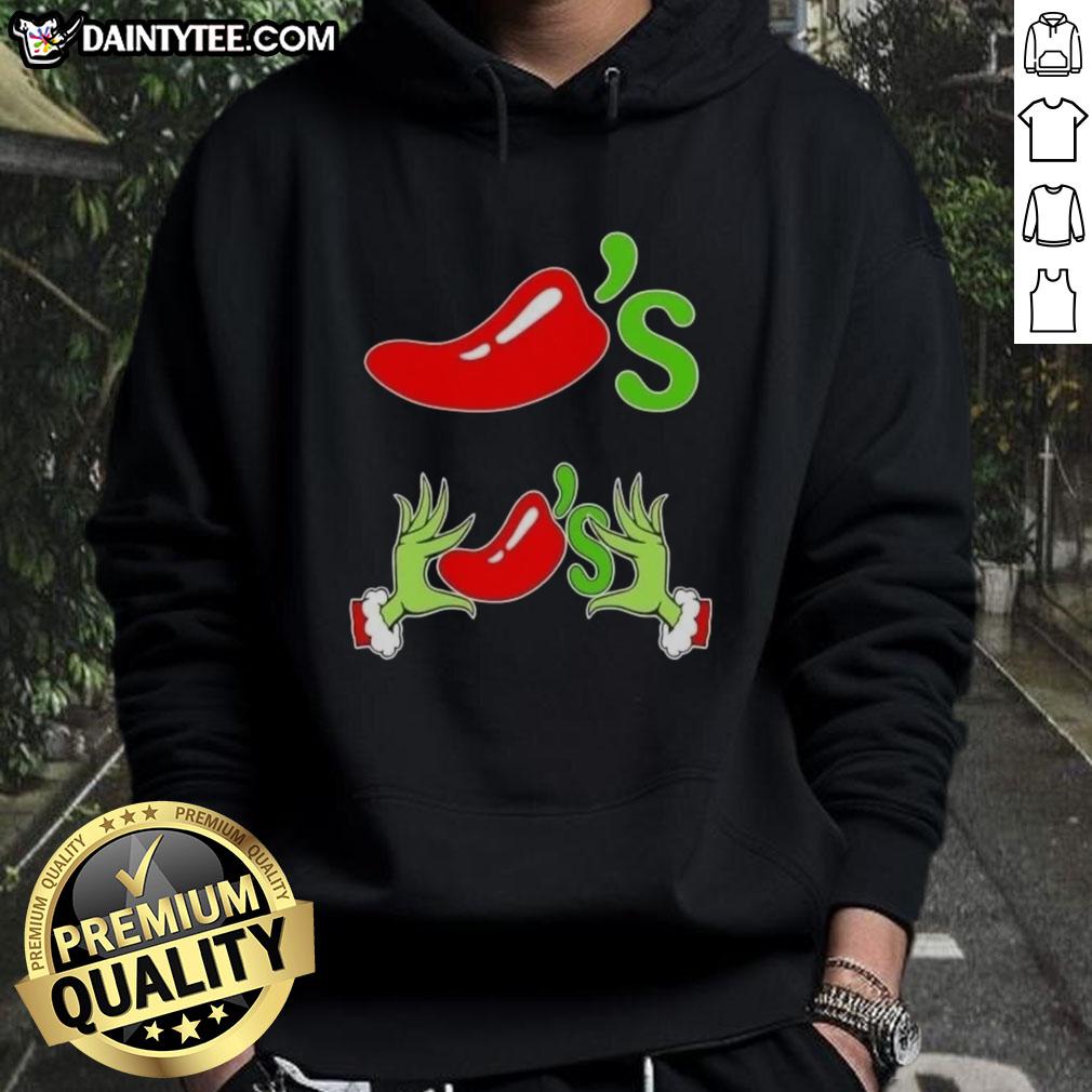 Good Grinch Hands Love Chilis Merry Christmas Hoodie featuring festive design and cozy fit for holiday cheer.