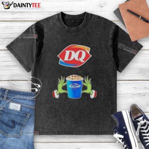 Good Grinch hands love Dairy Queen Merry Christmas washed t-shirt featuring festive design for holiday cheer.