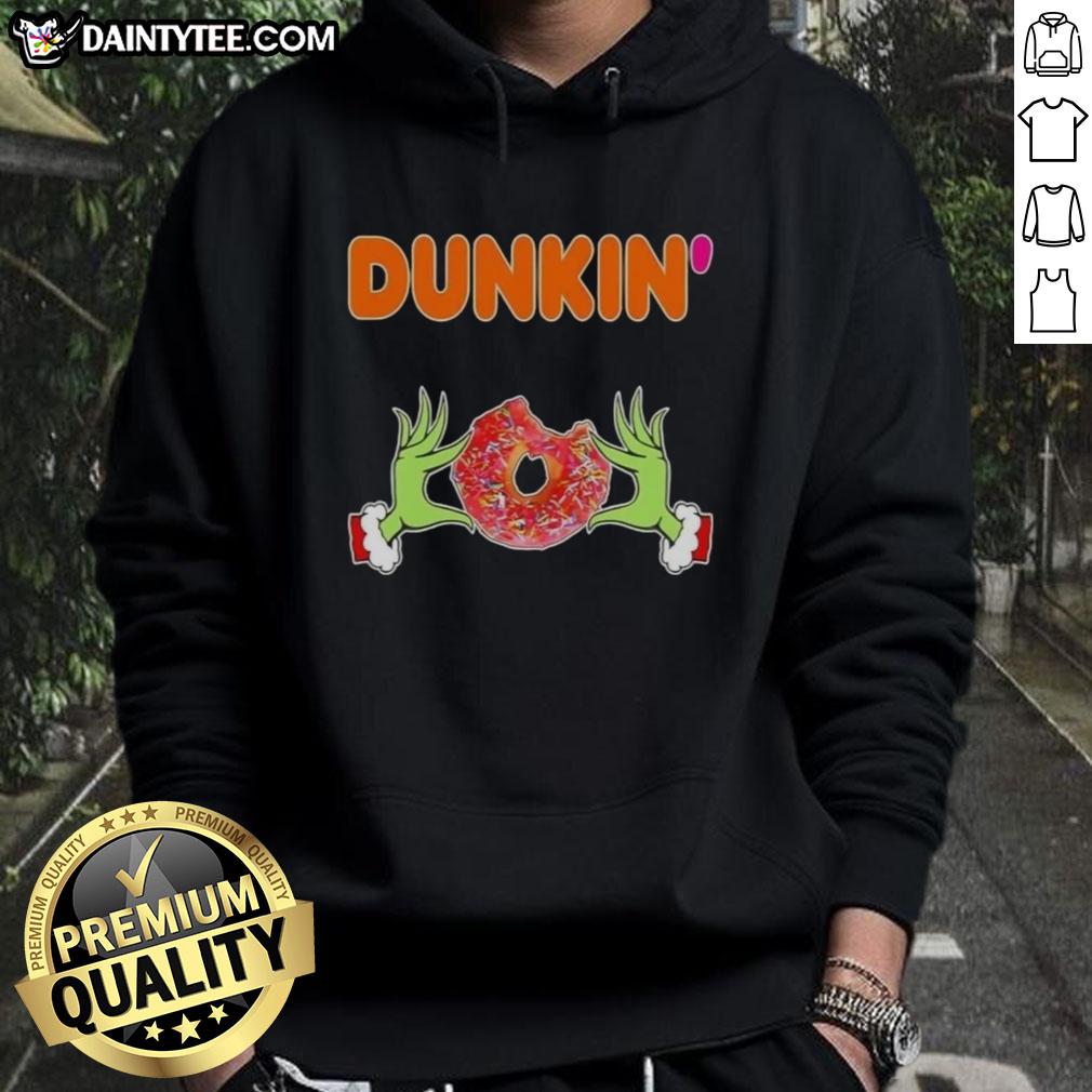 Good Grinch Hands Love Dunkin Donut Merry Christmas Hoodie featuring festive design and vibrant colors for holiday cheer.
