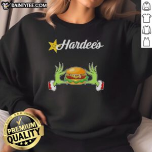 Good Grinch Hands Love Hardee's Merry Christmas Sweatshirt featuring festive design for holiday cheer.