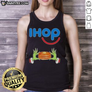 Good Grinch Hands Love IHOP Merry Christmas Tank Top featuring festive design and playful holiday spirit.