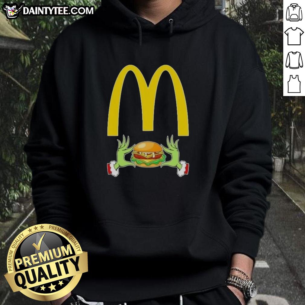 Good Grinch Hands Love McDonald's Merry Christmas Hoodie featuring festive design and holiday spirit.