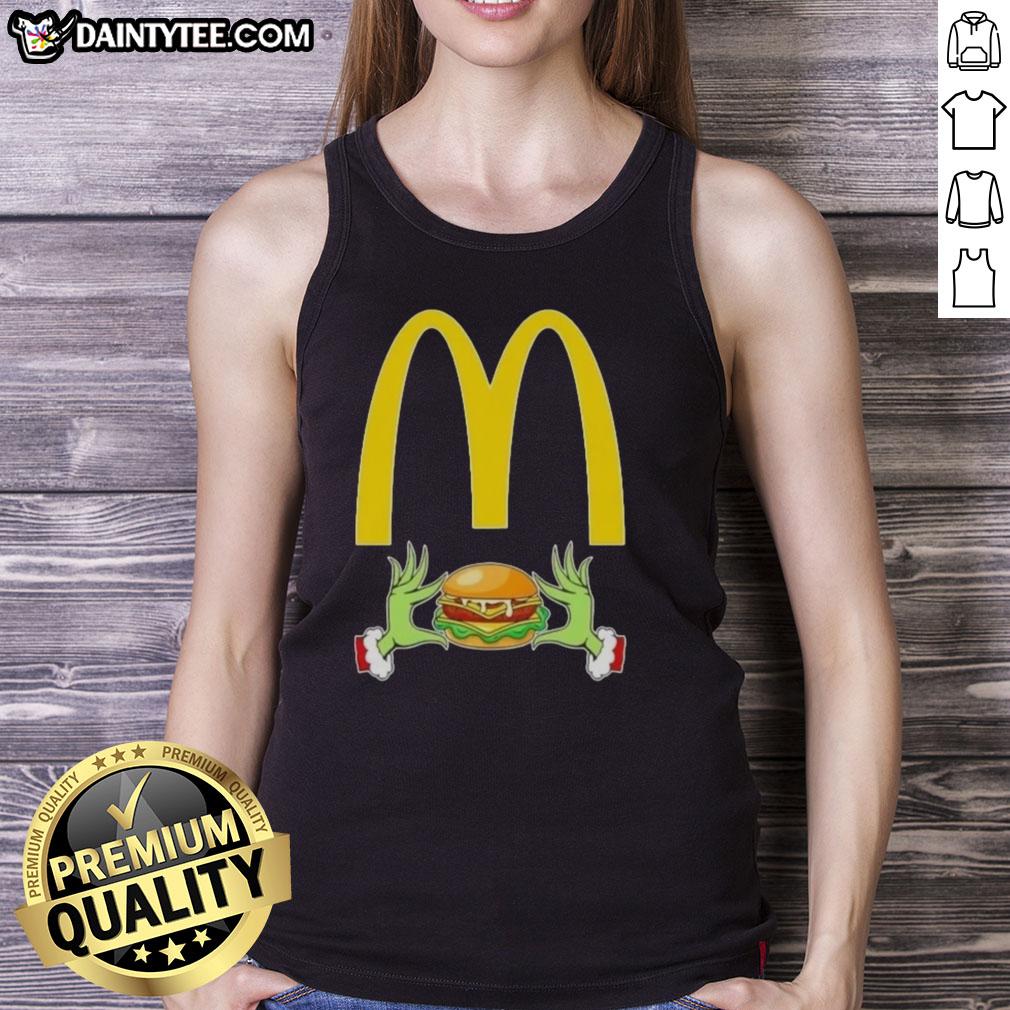 Good Grinch Hands Love McDonald's Merry Christmas tank top design featuring festive colors and playful graphics.