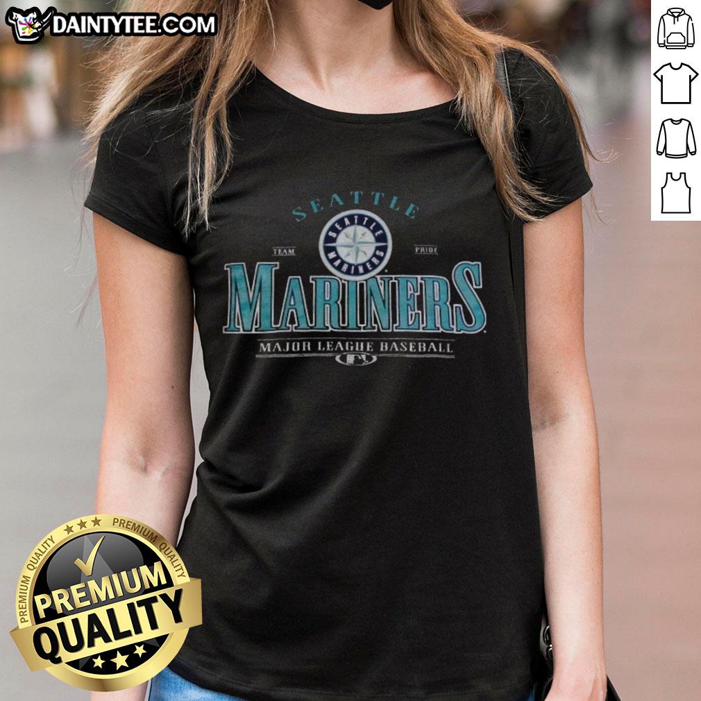 Alt Text: 2025 Seattle Mariners Team Pride MLB ladies tee showcasing vibrant colors and team logo for fans.