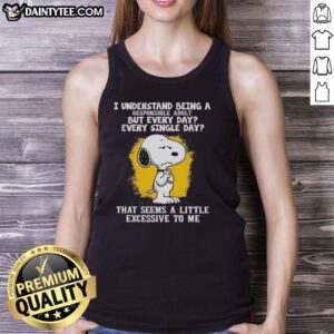 Happy Snoopy tank top design featuring the phrase about being a responsible adult, perfect for casual wear.