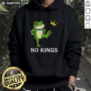 Nice No Kings Portland Frog Protest Hoodie featuring vibrant frog graphics and protest slogans for eco-conscious fashion.
