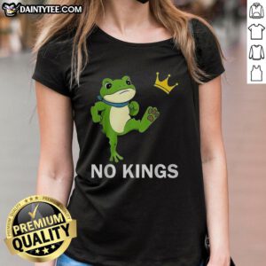 Women wearing 'Nice No Kings' Portland Frog Protest tee at a rally, showcasing protest spirit and vibrant design.