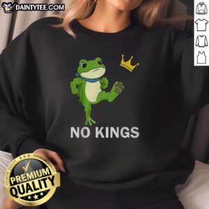 Alt Text: Nice No Kings Portland Frog Protest Sweatshirt featuring a vibrant frog graphic and protest slogan.