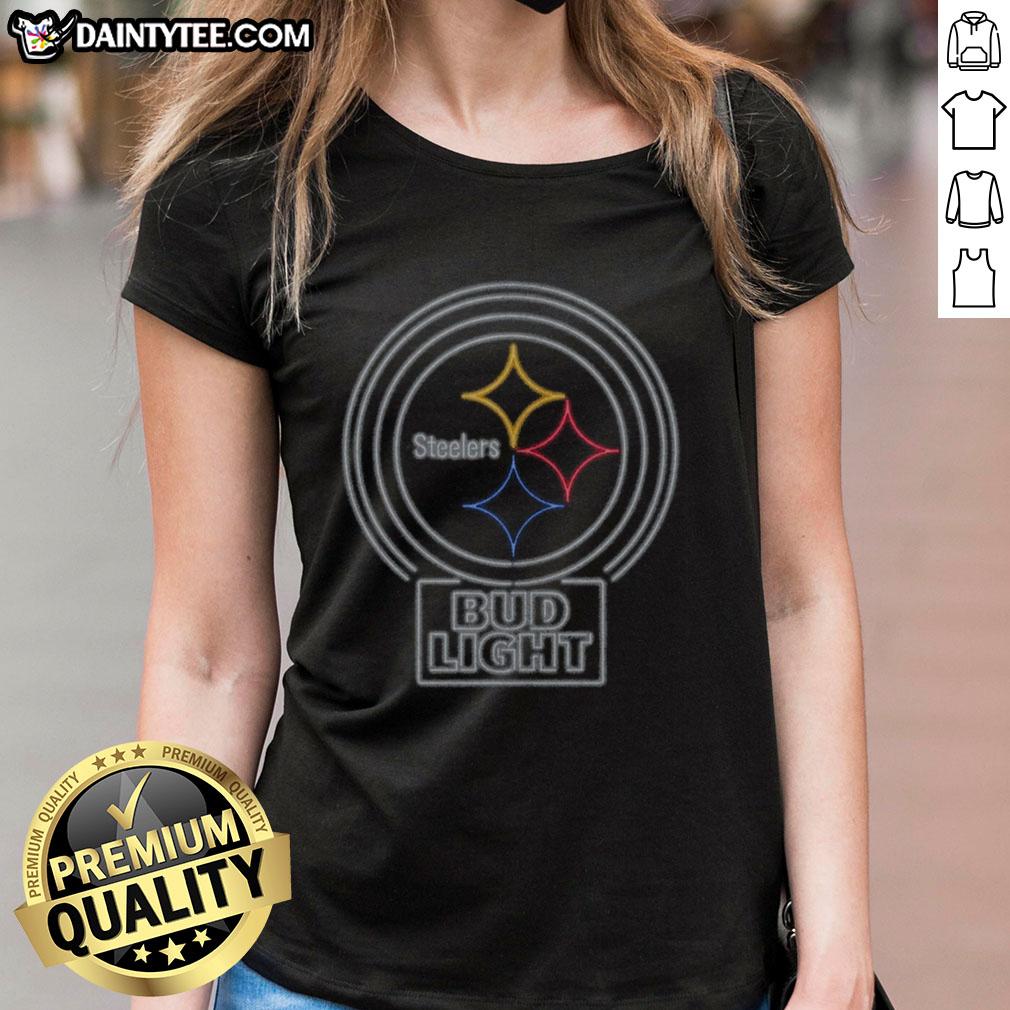 Official Bud Light Pittsburgh Steelers ladies tee featuring team logo and stylish design for female fans.