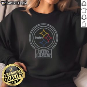 Official Bud Light Pittsburgh Steelers sweatshirt featuring team colors and logo, perfect for game day wear.