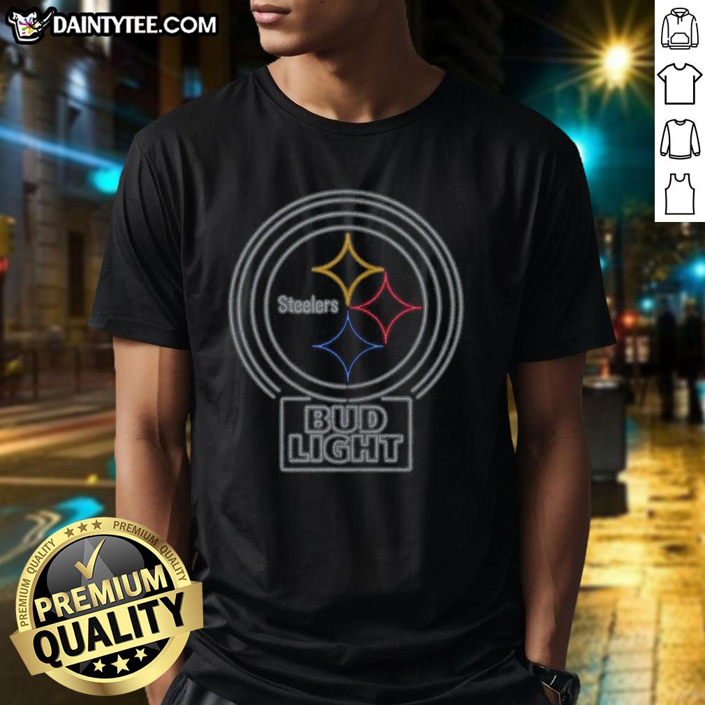 Official Bud Light Pittsburgh Steelers T-Shirt featuring team logo and vibrant colors, perfect for fans and game day wear.