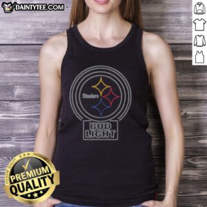 Official Bud Light Pittsburgh Steelers tank top featuring team logo and colors, perfect for game day and fans.