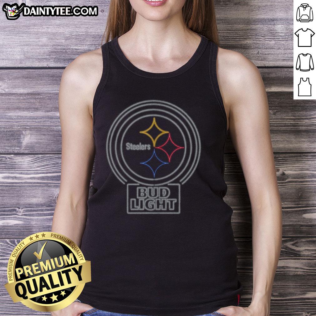 Official Bud Light Pittsburgh Steelers tank top featuring team logo and colors, perfect for game day and fans.