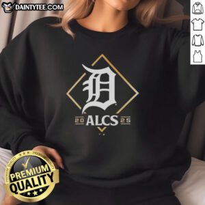 Official Detroit Tigers ALCS Bound 2025 sweatshirt featuring team logo and vibrant colors, perfect for fans.
