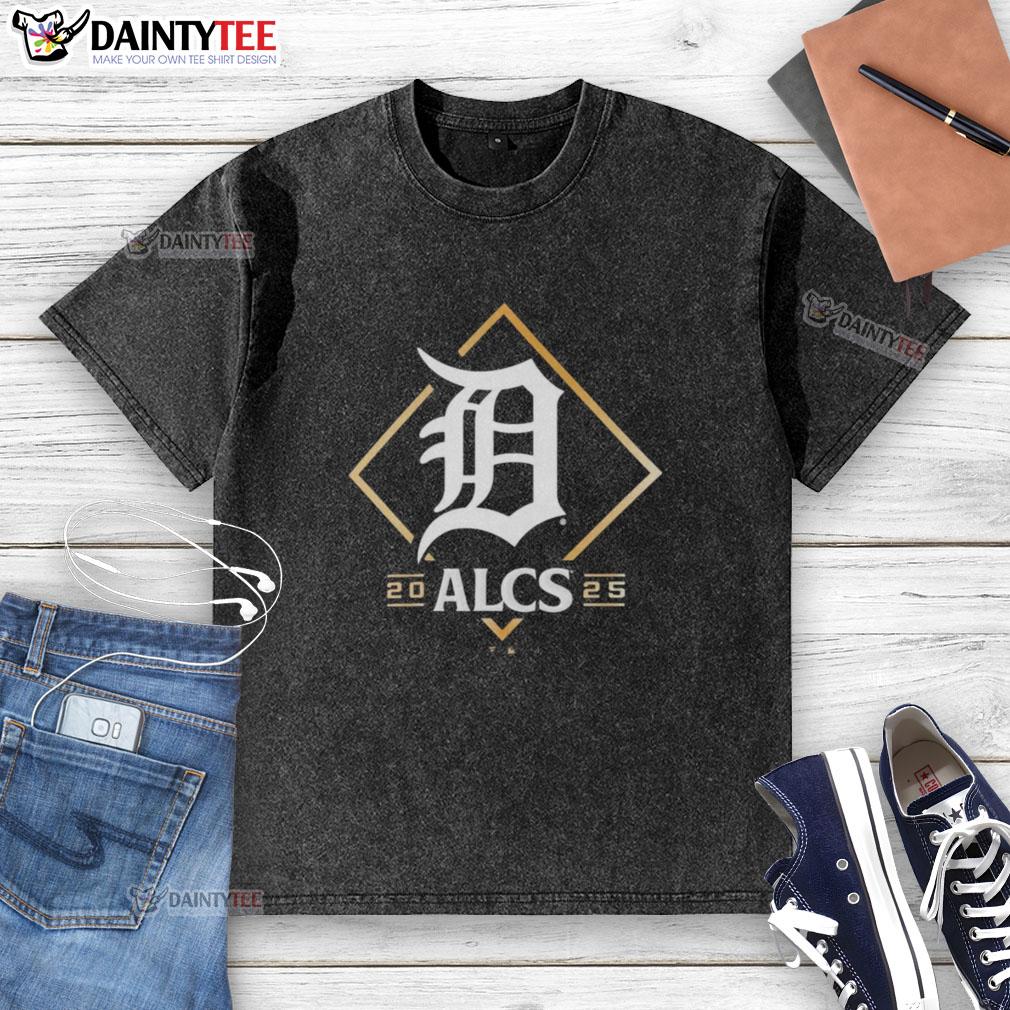 Official Detroit Tigers ALCS Bound 2025 washed t-shirt in navy blue with team logo, perfect for fans.