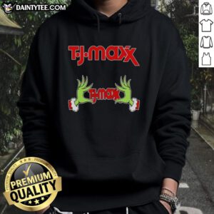 Premium TJ Maxx X Grinch hands Merry Christmas hoodie, featuring festive design and cozy fit for holiday celebrations.