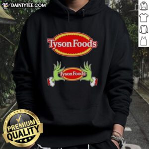 Premium Tyson Foods X Grinch Hands Merry Christmas Hoodie with festive design and vibrant colors for holiday cheer.