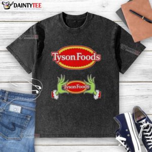 Premium Tyson Foods X Grinch Merry Christmas washed t-shirt featuring festive design and vibrant colors for holiday cheer.