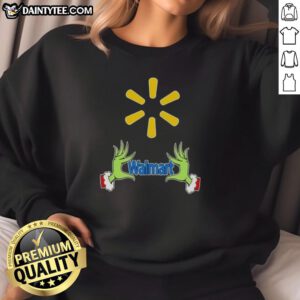 Alt Text: Premium Walmart X Grinch Hands Merry Christmas Sweatshirt featuring a festive design perfect for holiday cheer.