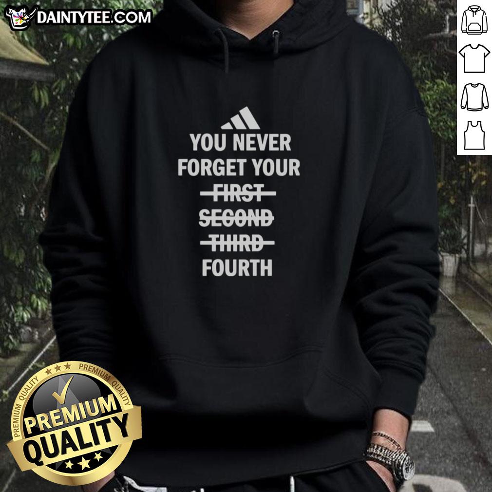 Premium hoodie design featuring 'You Never Forget Your Fourth' slogan, perfect for stylish casual wear.