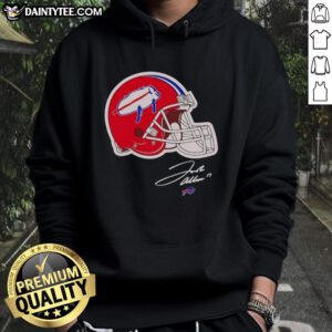 Pretty Josh Allen Buffalo Bills helmet signature hoodie featuring vibrant team colors and iconic player autograph design.