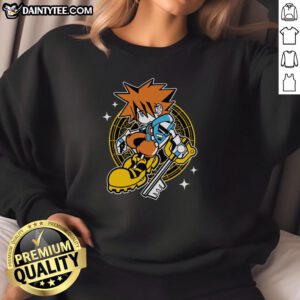 Alt Text: Kids' Pretty Kingdom Heart Sora sweatshirt featuring vibrant graphics and cozy design for young fans of the game.