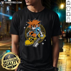 Kid wearing a Pretty Kingdom Heart Sora T-Shirt, featuring vibrant colors and a playful design inspired by the game.