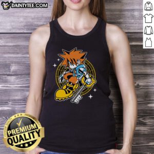 Kid wearing a Pretty Kingdom Heart Sora tank top, showcasing vibrant colors and iconic character design for young fans.