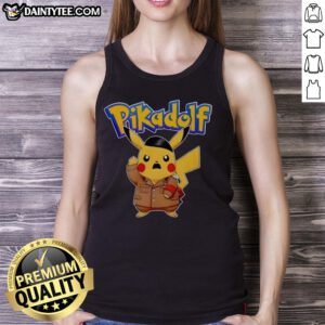 Cute Pikachu tank top featuring a unique design called 'Pretty Pikadolf' perfect for Pokemon fans and casual wear.