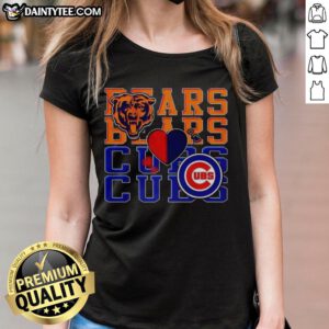 Awesome Chicago Bears NFL and Chicago Cubs MLB sport lover ladies tee featuring team logos and stylish design.